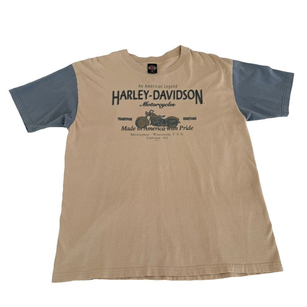 Harley Davidson Men's XL 90s Vintage Two Tone T-Shirt Workman Rock Falls IL USA